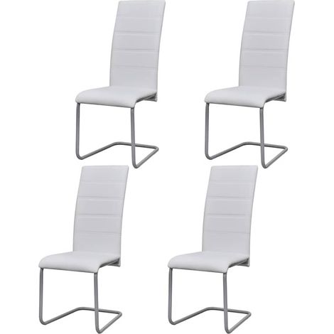 vidaXL Chaises à manger cantilever lot de 4 blanc similicuir (1/5)