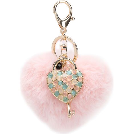 Heart Shaped Fluffy Plush Ball Keychain Pendant Handbag Decorations for Girls Women(Pink Colorful ) (1/5)