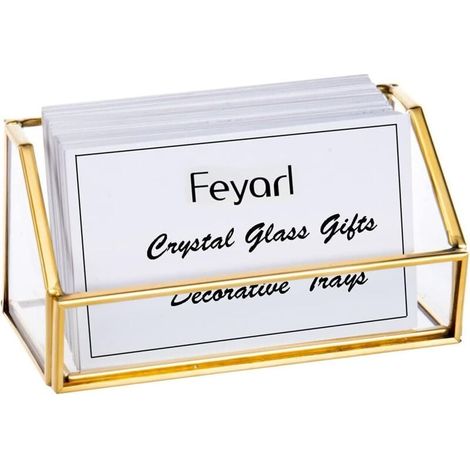 Support pour cartes de visite en verre doré - Organisateur de cartes de visite pour bureau et comptoir (doré) (1/4)