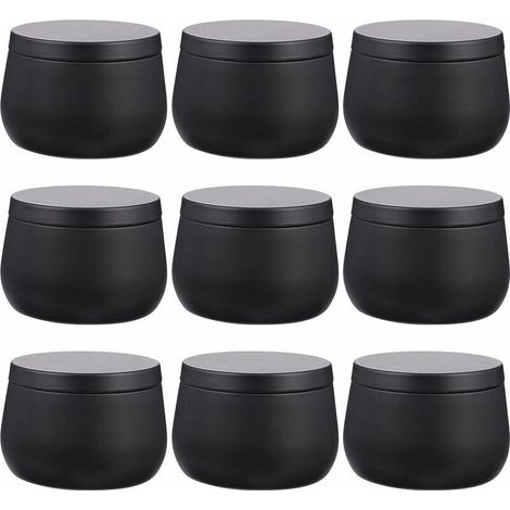 royaluxe -9 Pièces Bougie D' étain Rond en Métal Boîtes Contens Bougie Thé Étain Peut Voyage Vide Pot De Stockage Boîte à Bijoux pour Bougie Faire Noir (1/5)