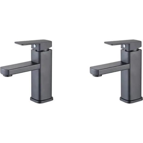 Robinet de cuisine Bec de robinet monté sur lavabo carré et rond, accessoires de robinet de douche en laiton chromé ou noir ou or brossé ou gris(Black 2pcs) (1/5)