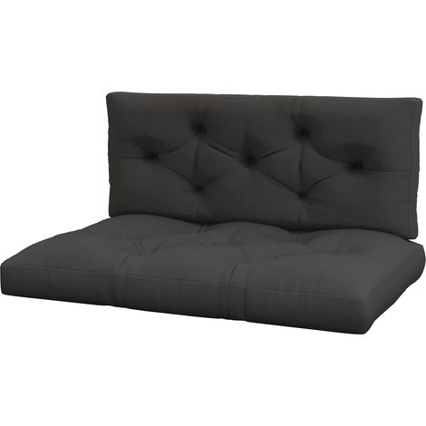 Set 2 Cuscini da Giardino per Divani e Pallet in Poliestere con Imbottitura Spessa Grigio
