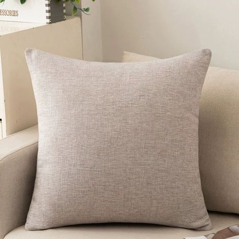 Lot de 2 housses de coussin pour canapé, housses douillettes en coton et lin pour canapé, canapé-lit, salon, maison, housses de coussin unies (60 x 60 cm) - Kaki - 60 x 60 cm (1/5)