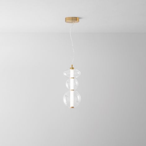 Sospensione in metallo e vetro trasparente e oro spazzolato Bubbles LED 24W 3000K CRI80 220-240V 50/60Hz 1920Lm (1/2)