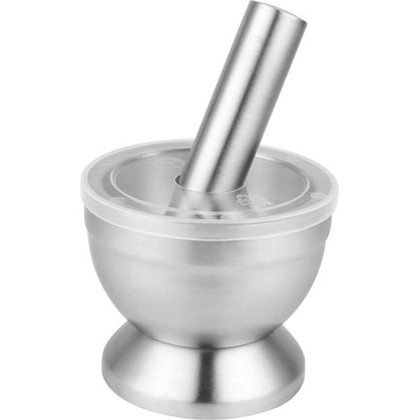 Sollbry Ensembles de mortier et pilon en acier inoxydable, mortier et pilon, broyeur à épices en acier inoxydable, broyeur à pilules avec couvercle pour la cuisine (1/4)