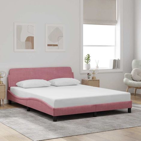 Cadre de lit avec tête de lit en velours rose 160 x 200 cm - PANGIVO (1/5)