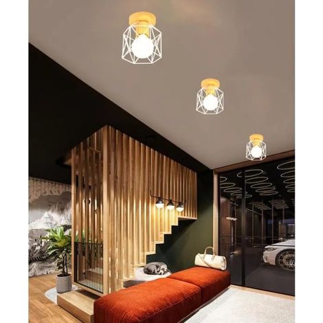 U-do 3pcs Plafonnier Industrielle en Cage Carré,Retro Lustre Vintage Abat-jour en Fer Lampe de Plafonde Style Edison pour Salon (1/4)
