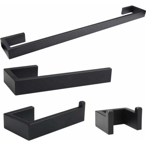 4Pcs Bathroom Accessories Set Black 304 Stainless Steel 40cm Towel Rack + Toilet Paper Holder + 14cm Towel Rail + Towel Hook MUMU (1/4)