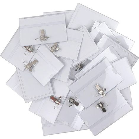 Pack of 50 Horizontal Plastic Clip Badge Holders - 90 x 56 mm - Nurse, School, Business, Conference and Visitor Badges in Water-Resistant Transparent PVC (1/5)