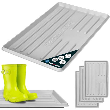 KOTARBAU® 3 Pièces Bac à Chaussures - Bac D'égouttement pour Chaussures - Plastique - 60 x 40 cm - Gris - Imperméable - Plateau Égouttoir à Bord Surélevé - pour Couloir (1/5)