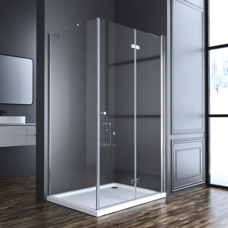 Duschkabine 100x80 cm Falttür mit Seitenwand, Duschkabine 100x80cm Eckeinstieg Drehfalttür Dusche Duschabtrennung mit 6mm ESG Sicherheitsglas Glas Duschwand Höhe: 185cm