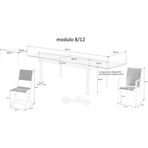 Salon de jardin Ensemble Modulo T 8/12 + F 12 Full Verre Noir Wilsa Garden (1/3)