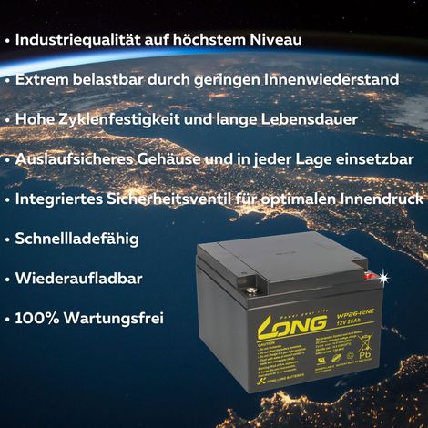 Kung Long WP26-12NE AGM Akku 12V 26Ah – für Elektromobil & Scooter (1/5)