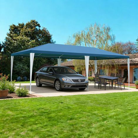 Randaco Tente de réception 3x6m avec armature en fer, tonnelle imperméable pour fêtes, marchés et repas de jardin Bleu (1/4)