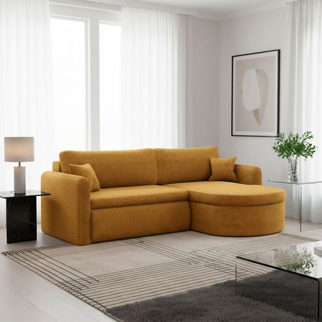 Ecksofa Schlafsofa FELIZ Stoff Poso Senfgelb Ottomane Rechts