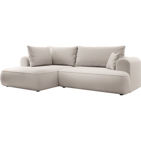 Selsey Ovo – Ecksofa mit Schlaffunktion, Ottomane links, Samt Creme