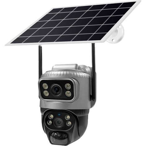 Camera Surveillance Solaire - 4K - 355° Pan 90° Tilt - Detection PIR - Stockage Carte SD - Etanche IP66 - Pour Extérieur - 1 Piece