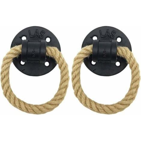 Anneau Darmoire Rétro Tire Anneau de Traction de Porte en Bois Rustique Poignée de Traction Darmoire Classique en Fer Forgé Vintage Anneau de Traction de Corde de Chanvre,(2Pcs ,le noir) (1/4)