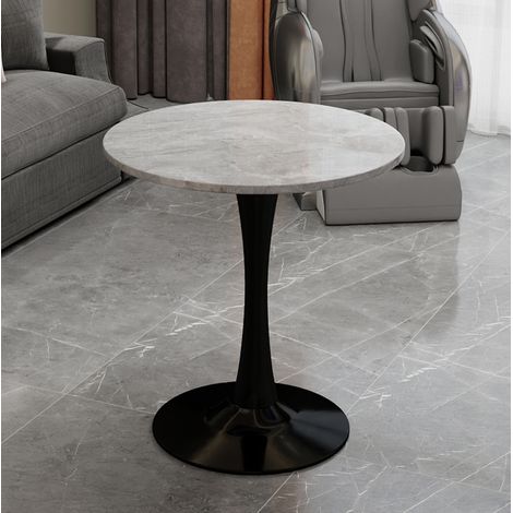 Mesa de centro redonda 77.5x77.5x15.5 cm negro y gris en mármol artificial con diseño minimalista (1/5)