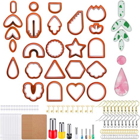 24 emporte-pièces pour boucles d'oreilles, en plastique PP, formes variées, kit complet pour pâte polymère, création bijoux et décoration (1/5)