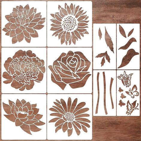 CCYKXA10 Pièces Pochoir Peinture Grands Fleurs,Pochoir pour Dessin Avec Modèles Marguerites Tournesols,Modèles Réutilisables pour Clôture de(30 x 30cm) (1/5)