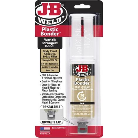 J-B Weld PlasticBonder Syringe Tan 25ml - Strong Adhesive
