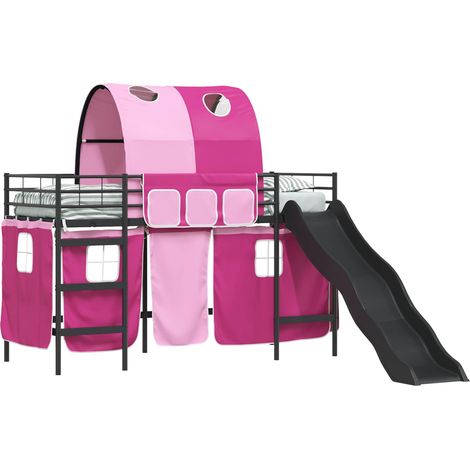 Kinder-Etagenbett Schwarz und Pink 75 x 190 cm Metall vidaXL
