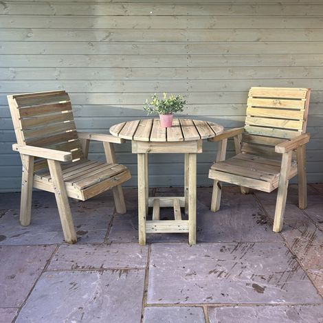 Clover Bistro Garden Round Table and Chair Set - 2 Seater - L80 X W200 X H98 cm - Partially Assembled
