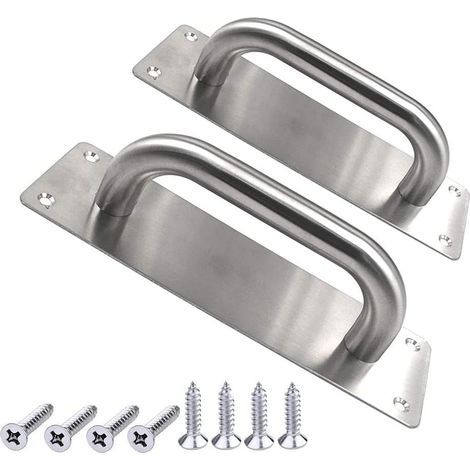 Lot de 2 poignées de porte de grange robustes en acier inoxydable de 20 cm pour abri de jardin, portail coupe-feu commercial, avec vis de montage (argent, 200 x 65 mm)