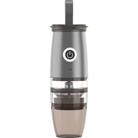 Macinacaffè elettrico portatile con camera rimovibile, 5 velocità regolabili, ricarica USB, grigio LB36 - Ideale per campeggio e viaggi, con pennello per polvere e cucchiaio.