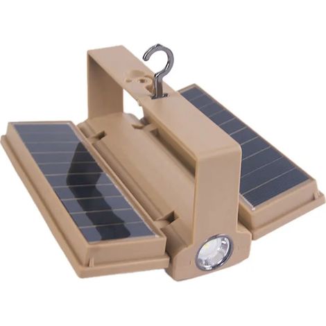 Lampe de camping solaire LED (marron) - Pliable à 90° - Lampe torche portable - Randonnée - Aventure - Pêche - Urgence (1/5)