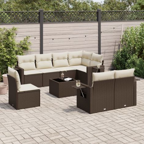 vidaXL Set Divani da Giardino 9pz con Cuscini Marrone in Polyrattan (1/3)