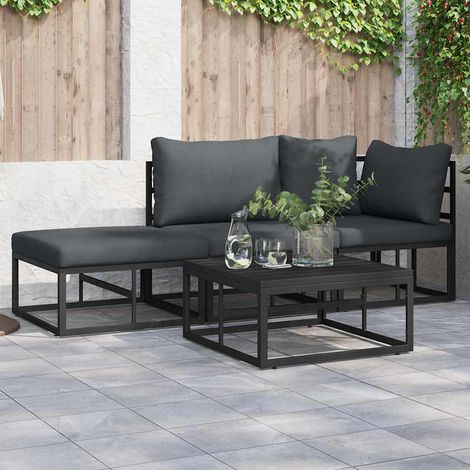 vidaXL Garden Sofa Set with Cushion 3 pcs Black Aluminium (1/5)