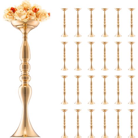 VEVOR 24PCS 50cm/19.7” Tall Wedding Flower Vase, Metal Wedding Centerpiece, Gold Floral Arrangement Stand Display Rack for Tables Wedding Dinner Party, Anniversary Ceremony Birthday Event Decor
