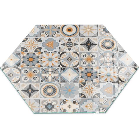 Modernes Kaminaccessoire Funkenschutzplatte für Kamin Hitzeschutz Schutzplatte Hartglas Dekorative Glasbodenplatte Mosaikmuster auf Fliesen h40 cm