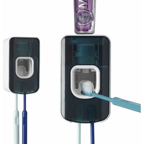ALLIANDISPorte-brosse à dents et distributeur de dentifrice mural à 2 emplacements, bote de rangement 2 en 1 pour brosse à dents et dentifrice pour douche (bleu) (1/4)
