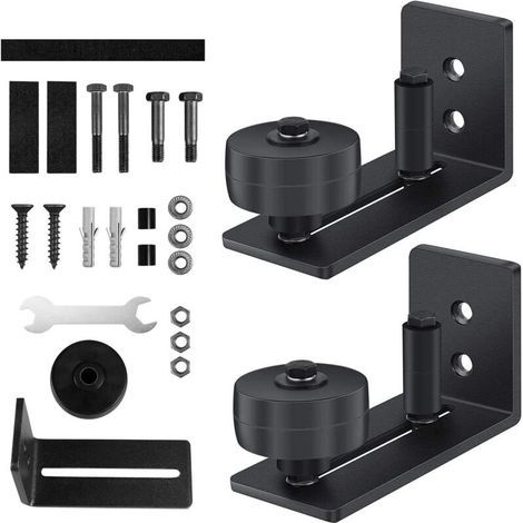 2PCS Guide de Plancher,Guide de Plancher de Porte de Grange,Rouleau Réglable Guide au Sol avec 8 Options de Configuration Pour Porte en Bois Coulissante,de Porte de Grange, Noir (1/4)