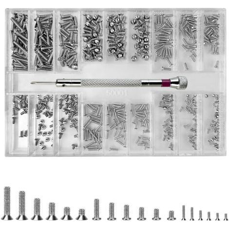500 Pièces Kit de Vis de Réparation Minuscule Micro, 18 Tailles Micro Visserie avec un Tournevis, Réparation pour Vis en Acier Inoxydable pour Montres, Lunettes de Soleil, Monocles, Argent (1/5)