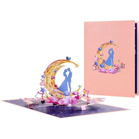Carte Pop-Up 3D - Thème Lune Et Couple - Pour Saint-Valentin Anniversaire Ou Messages Romantiques - 1 Pièce (1/5)