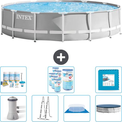 Intex Round Prism Frame Swimming Pool – 427 x 107 cm – Grau – Inklusive Zubehör CB42 (1/4)