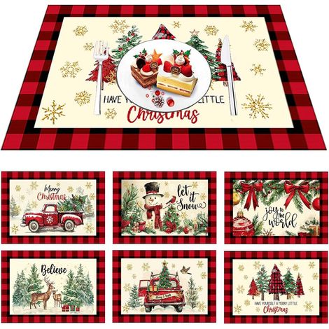 Lot de 6 Sets de Table de Noël en Plastique Lavables, Rouges et Verts, pour Décoration, 43 x 30 cm (1/5)