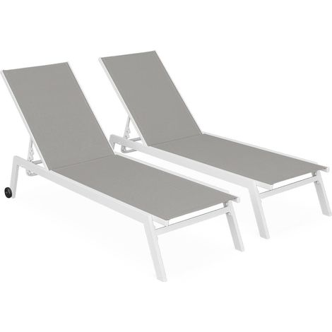 Set of 2 multi-position aluminium sun loungers with wheels White 191x55x94 cm - Elsa