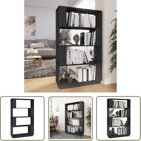 The Living Store Bücherregal/Raumteiler Grau 80x25x132 cm Massivholz Kiefer - Holzregal - Buche - Bücherregal - Regal Grau - Raumteiler (1/5)