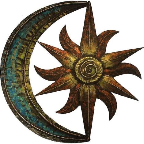 Wanddeko aus Metall mit Sonne und Mond, 29 x 29 cm, kreative Vintage-Wandkunst für Garten und Innenbereich, einfache Aufhängung mit Haken (1/5)