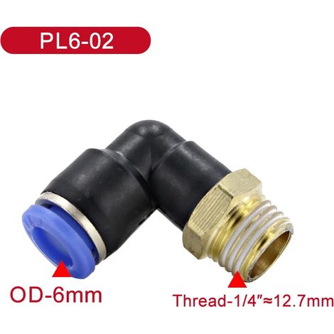 (PL6-02-50 PCS) Coude pneumatique PL, raccord fileté mâle pour tube pneumatique, montage par pression sur tube, diamètre extérieur (1/5)