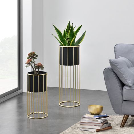 Set de 2 Supports de Plante Mortsel Doré Noir [en.casa] (1/5)