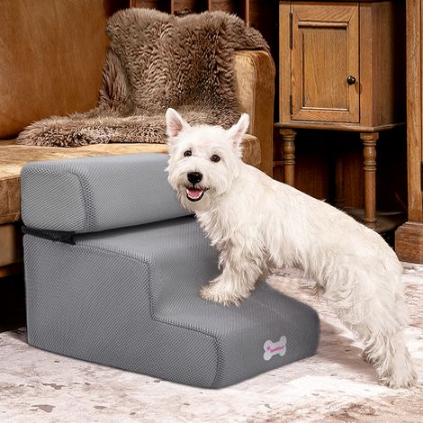 3-step Upholstered Pet Stairs Climbing Ladder with Detachable Cover (1/4)