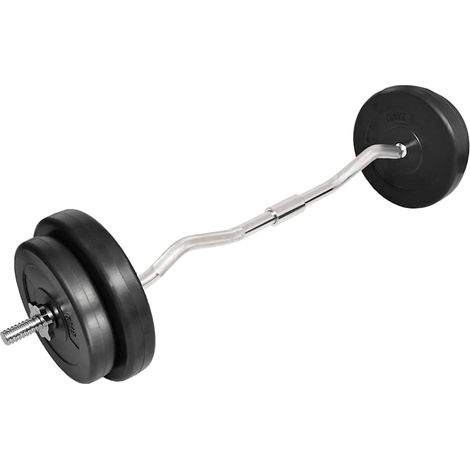 Barre d'haltères 30 kg, 4 plaques et colliers à vis, barre 120 cm, revêtement plastique - PANGIVO (1/4)