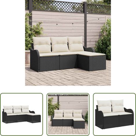 vidaXL Jardin -  Ensemble de canapé de jardin avec coussin 4 pcs Noir Poly rotin (1/5)