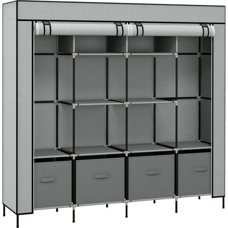 Fabric Wardrobe for Bedroom, Portable Cloth Wardrobe with 10 Compartments, 2 Hanging Rails and 4 Fabric Drawers, 166 x 42.5 x 169.5cm, Dark Grey (1/5)
